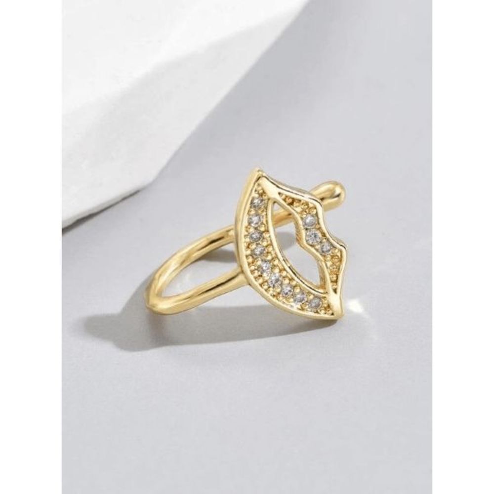 GOLD DIAMOND LIP NOSE RING CUFF - Picture 5 of 6
